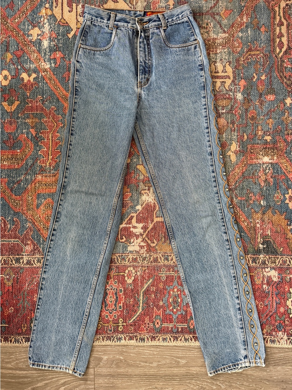 Vintage 90s Lawman Western Embroidered Scallop Studded Side-Detail Jeans